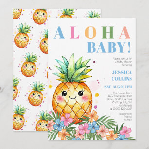 Tropische Zomer Ananas Blauwe Aloha Baby Shower Kaart