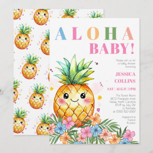 Tropische Zomer Ananas Roze Aloha Baby Shower Kaart