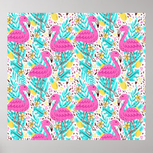Tropische zomer flamingo: heldere patroonelementen poster