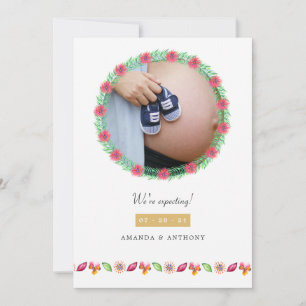 Tropische Zomer Foto Zwangerschapsaankondiging Aankondiging