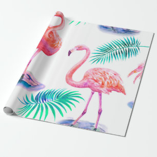 Tropische zomer met flamingoliepalmbladeren en exo cadeaupapier
