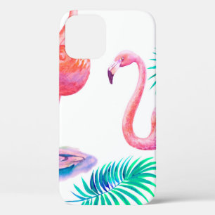 Tropische zomer met flamingoliepalmbladeren en exo iPhone 12 hoesje