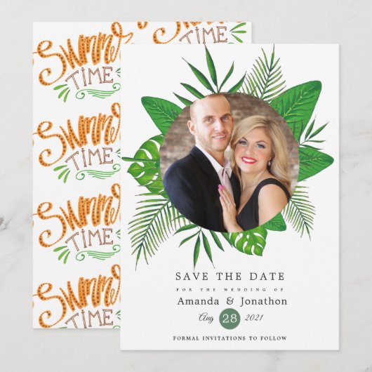 Tropische zomer strand foto trouwfoto save the date (Voorkant / Achterkant)