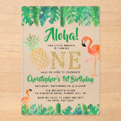 Tropische zomer strand luau jongens 1e verjaardag acryl uitnodigingen (Voorkant)