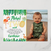 Tropische zomer strand Luau jongens 2e verjaardag  Folie Uitnodiging (Voorkant)