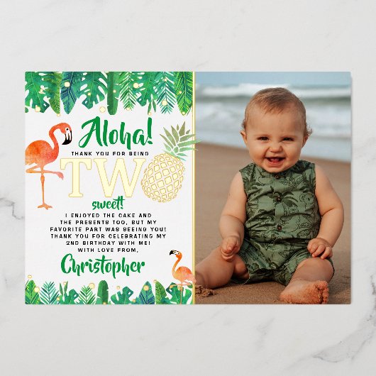 Tropische zomer strand Luau jongens 2e verjaardag  Folie Uitnodiging (Voorkant)