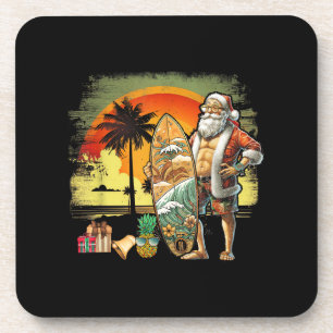 Tropische Zomer Surfende Kerstman 6 Pack Kerstmis Bier Onderzetter