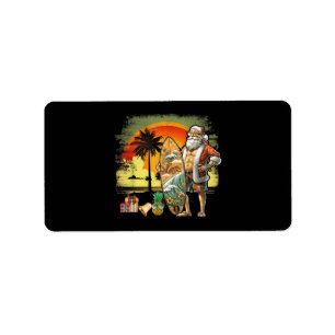 Tropische Zomer Surfende Kerstman 6 Pack Kerstmis Etiket