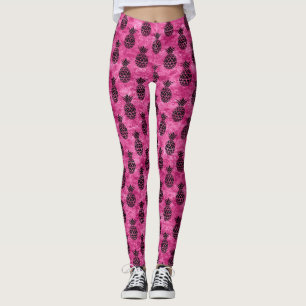 Tropische zomer van roze en zwarte anananas leggings