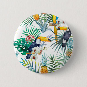Tropische zomer waterverf van ananas Parrot Ronde Button 5,7 Cm