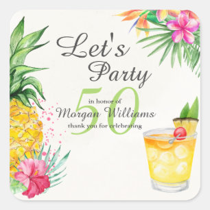 Tropische zomercocktail 50ste verjaardagsfeest vierkante sticker