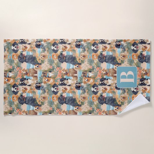 Tropische Zomerhonden Monogram Kleurrijk Patroon Strandlaken (Voorkant)