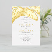 Tropische zomerpalm blaast goudbruin rond folie uitnodiging (Staand Voorkant)