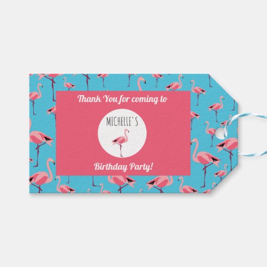 Tropische zomerroze Flamingo patroon Birthday Cadeaulabel (Voorkant (Horizontaal))
