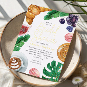 Tropische zomerse bruiloft brunch goud folie uitnodiging