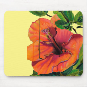 Tropische zomerse oranje hibiscus muismat