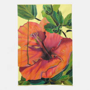 Tropische zomerse oranje hibiscus theedoek