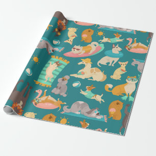 tropische zomerse strand honden feestje schattig cadeaupapier