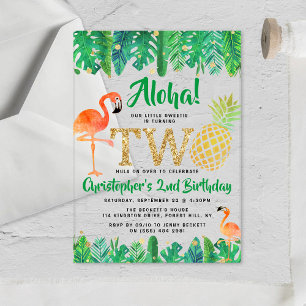 Tropische Zomerstrand Luau Jongens 2e Verjaardag Acryl Uitnodigingen