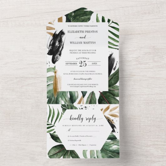 Tropische zomervakantie bruiloft met RSVP All In One Uitnodiging (Binnen)