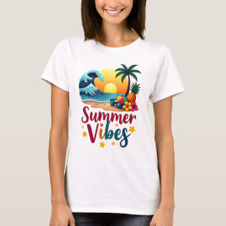 Tropische zomervibes - Strandzonsondergang, palmbo T-shirt