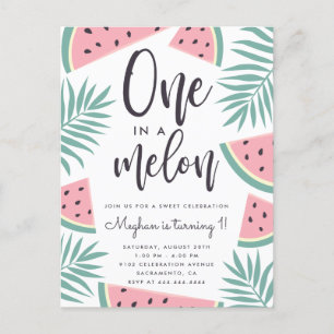 Tropische zomerwatermeloen één op een meloen-dag uitnodiging briefkaart