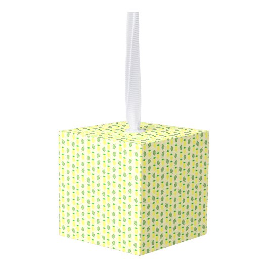 Tropische zomerweddenschap Ananas en palmbladeren Kubus Ornament (Achter hoekig)
