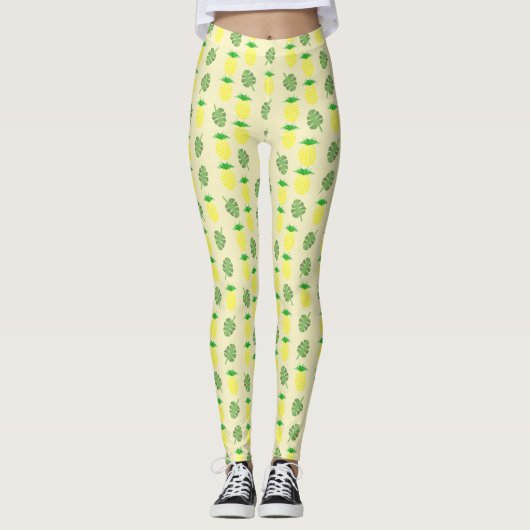 Tropische zomerweddenschap Ananas en palmbladeren Leggings (Voorkant)
