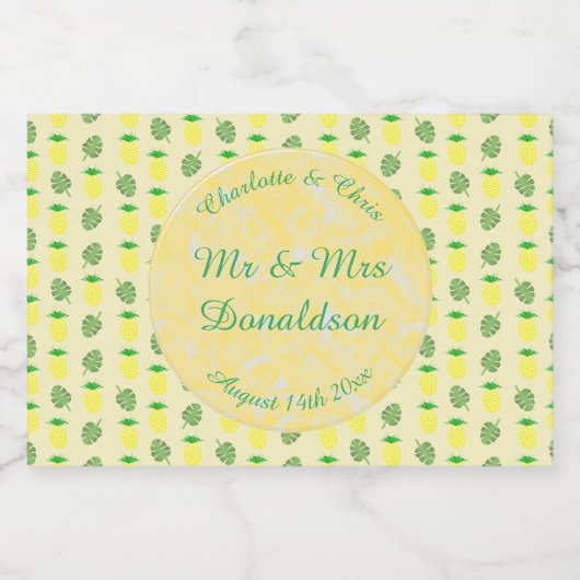 Tropische zomerweddenschap Ananas en palmbladeren Likeurfles Etiket (Enkel label)