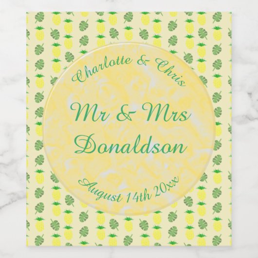 Tropische zomerweddenschap Ananas en palmbladeren Wijn Etiket (Enkel label)