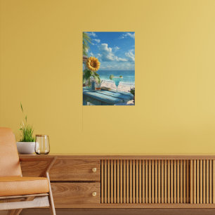 Tropische Zonnebloem Strand Muurkunst Oceaandruk Poster