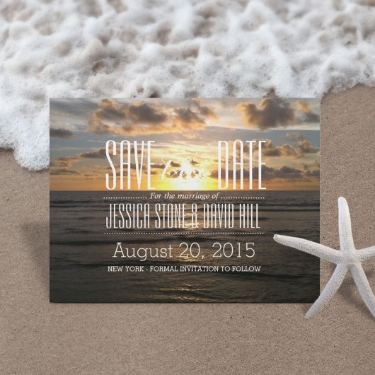 Tropische zonneschijnbruiloft bespaart datum aankondigingskaart