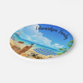 Tropische zonnige zomer strand scène monogram papieren bordje (Gekanteld)
