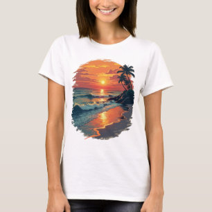 Tropische zonsondergang Beach Scene Wall Art T-shirt