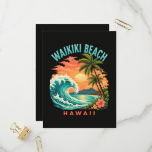 Tropische zonsondergang bij Waikiki Beach Hawaii Uitnodiging Briefkaart