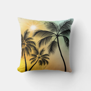 Tropische zonsondergang met palmbomen – Beach Natu Kussen