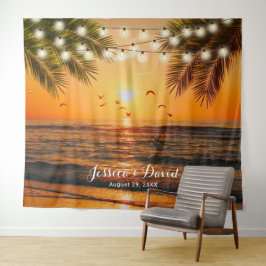 Tropische Zonsondergang Palm Beach Trouwachtergron Wandkleed