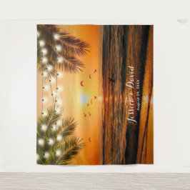 Tropische zonsondergang palm Beach Wedding Backdru Wandkleed
