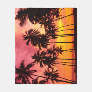 Tropische zonsondergang: Palm Silhouet Serenity. Fleece Deken