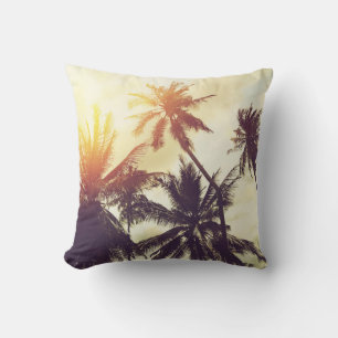 Tropische Zonsondergang: Palm Silhouette Kussen