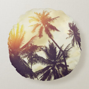 Tropische Zonsondergang: Palm Silhouette Rond Kussen
