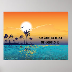 Tropische zonsondergang, palmbomen, afdrukken van poster