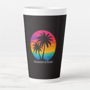 Tropische Zonsondergang Palmboom Retro Design Latte Mok