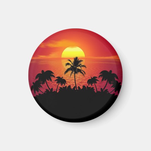 Tropische Zonsondergang Palmboom Silhouet Strand Magneet (Voorkant)