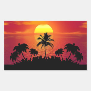 Tropische Zonsondergang Palmboom Silhouet Strand Rechthoekige Sticker
