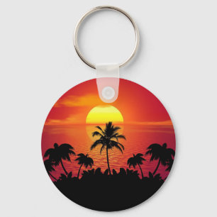 Tropische Zonsondergang Palmboom Silhouet Strand Sleutelhanger