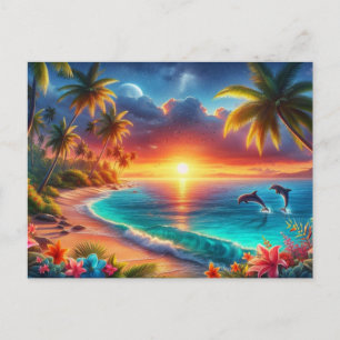 Tropische zonsondergang Paradise Painting Briefkaart