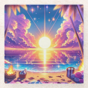Tropische zonsondergang Paradise Painting Glazen Onderzetter