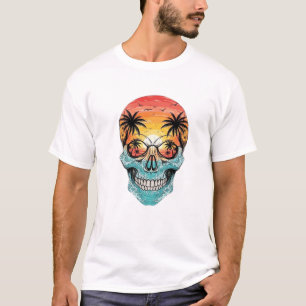 Tropische Zonsondergang Schedel Strand Palmboom T-shirt