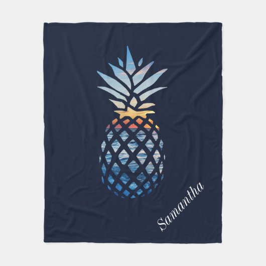 Tropische zonsondergang strand ananas met oceaan fleece deken (Voorkant)